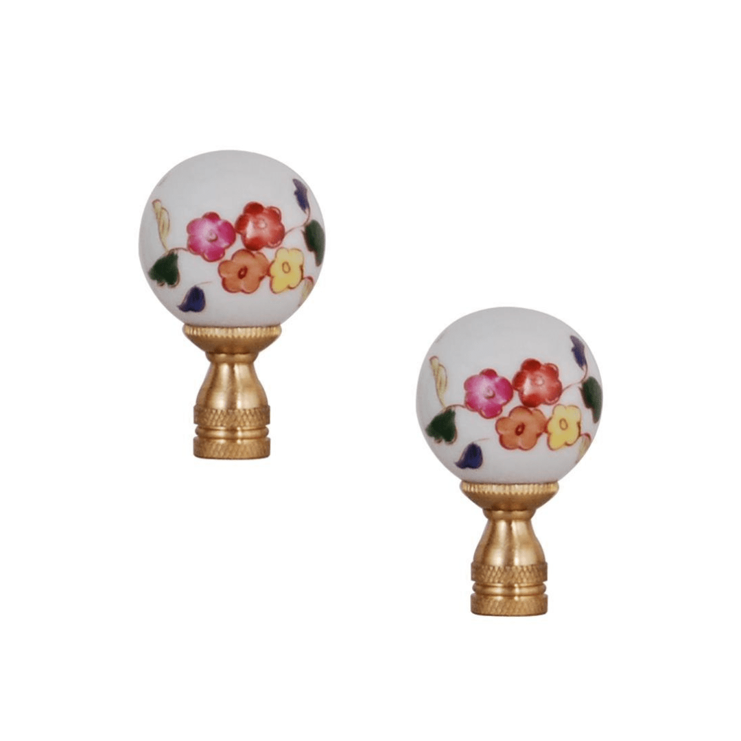 EE lamp accessories Set of 2 Large Multicolor Floral Porcelain Ball Finial