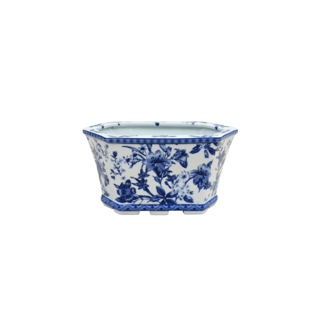 EE Lighting Blue & White Porcelain Hex Cache Pot