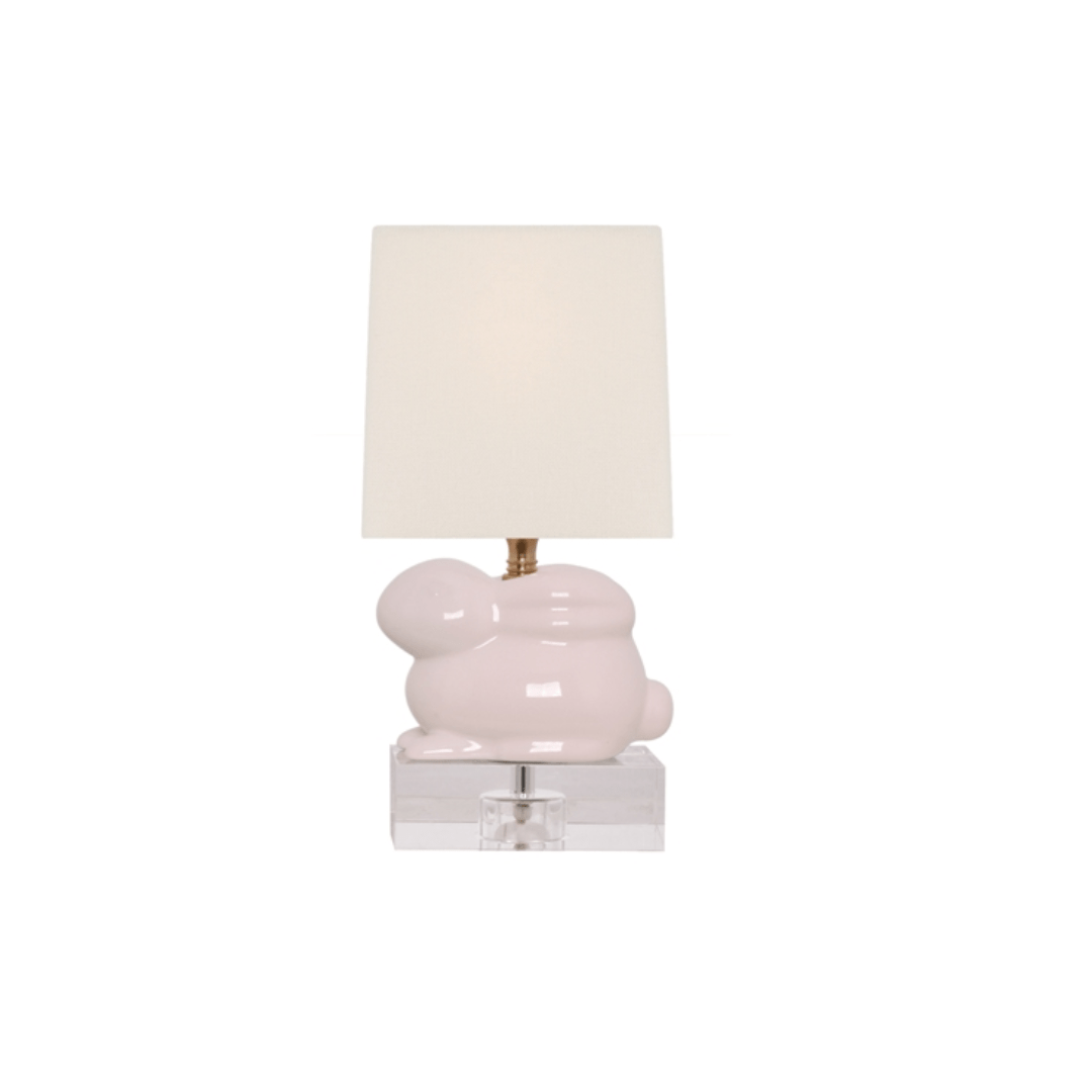 EE Mini Lamps Pale Pink Porcelain Bunny Mini Table Lamp (Crystal Base)