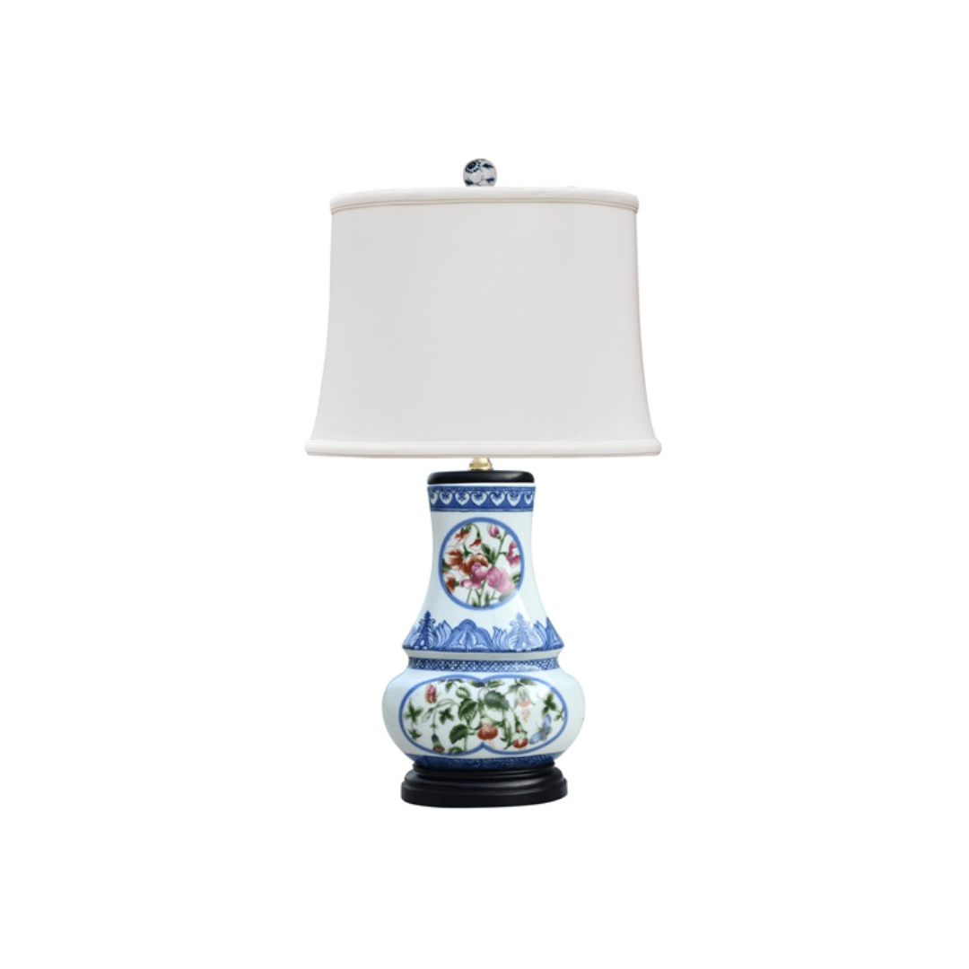  Blue & White Porcelain Floral Oval Jar Lamp