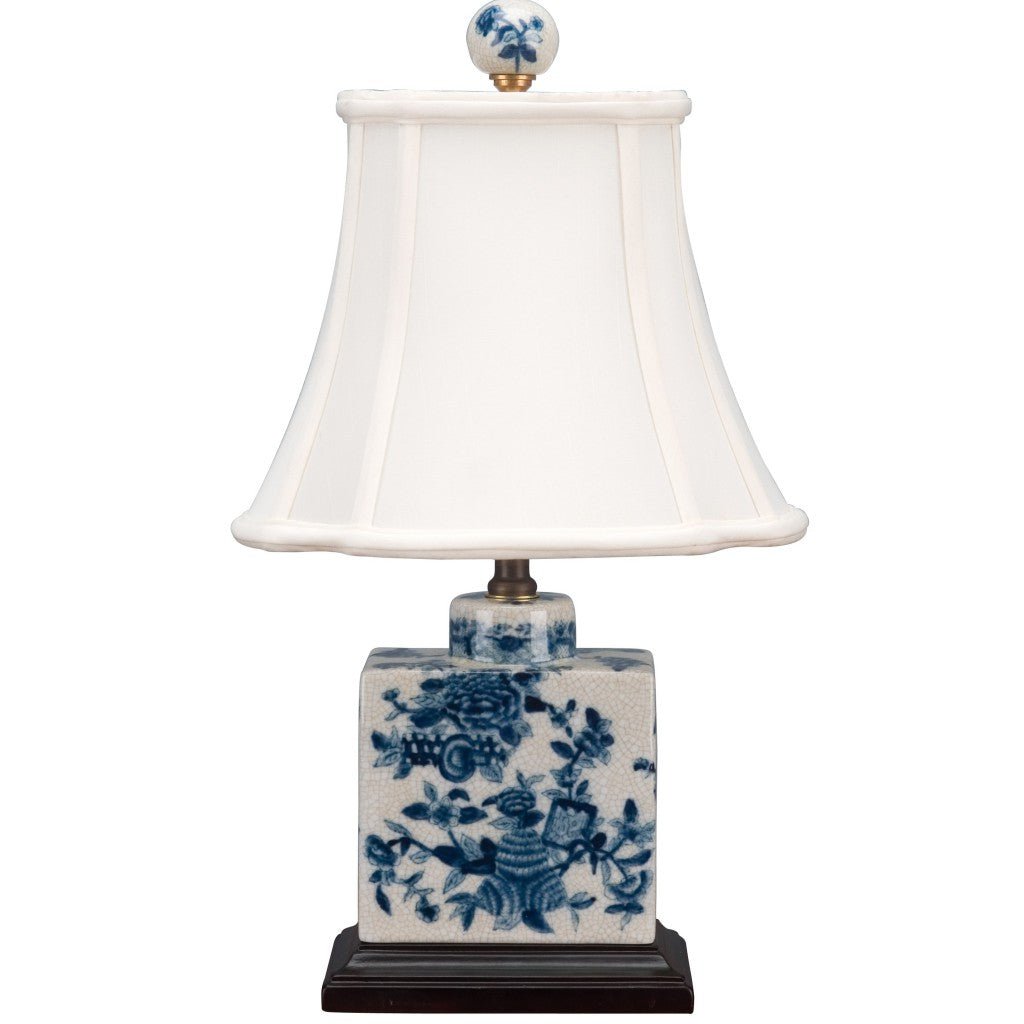 Danny's Fine Porcelain Lighting Porcelain Rect. Box Lamp in Blue and White Floral