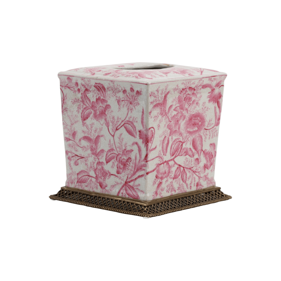 Danny's Fine Porcelain Tissue Box Pink Primrose Porcelain Tissue Box With Bronze