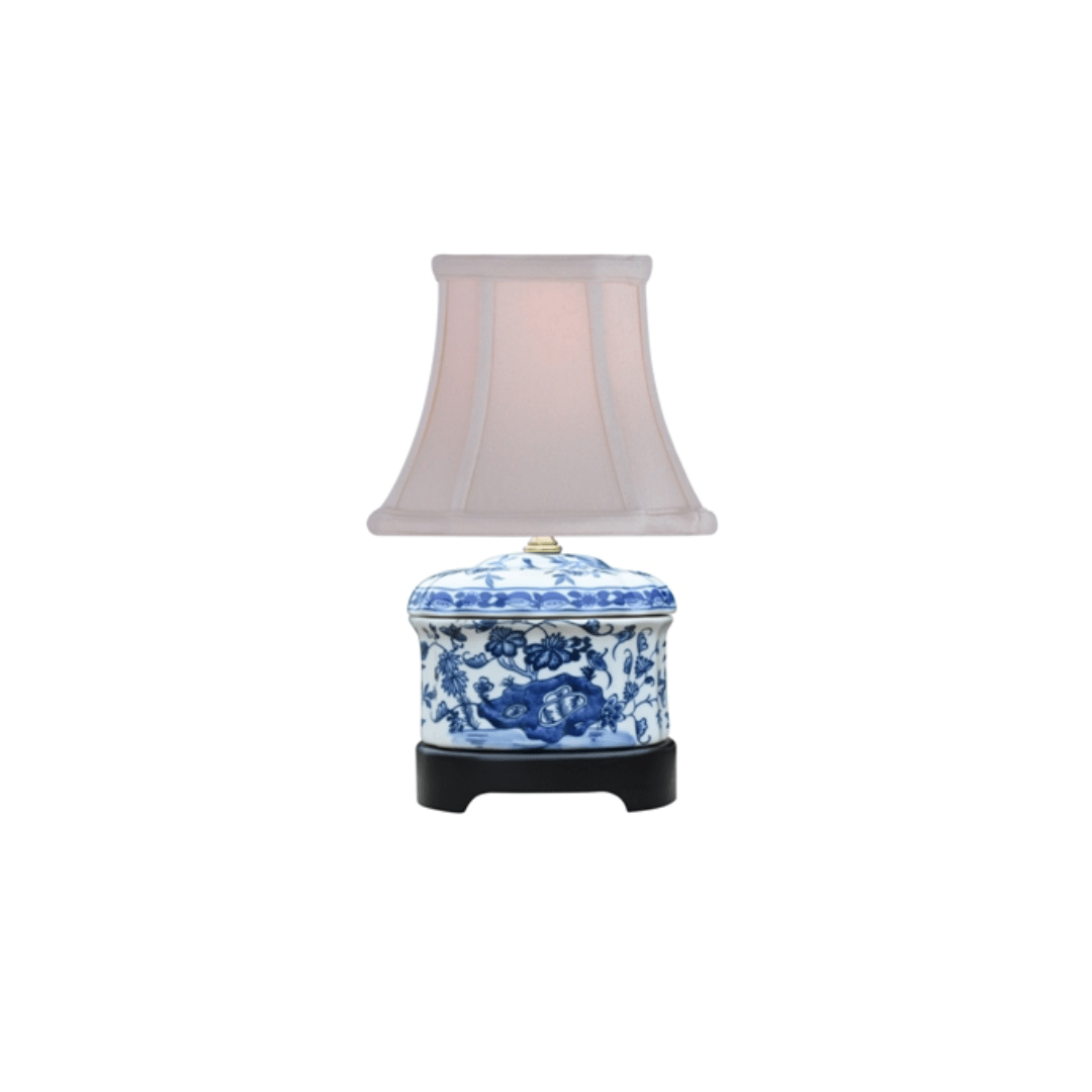 EE Lamps Blue & White Porcelain Oval Jar Mini Lamp