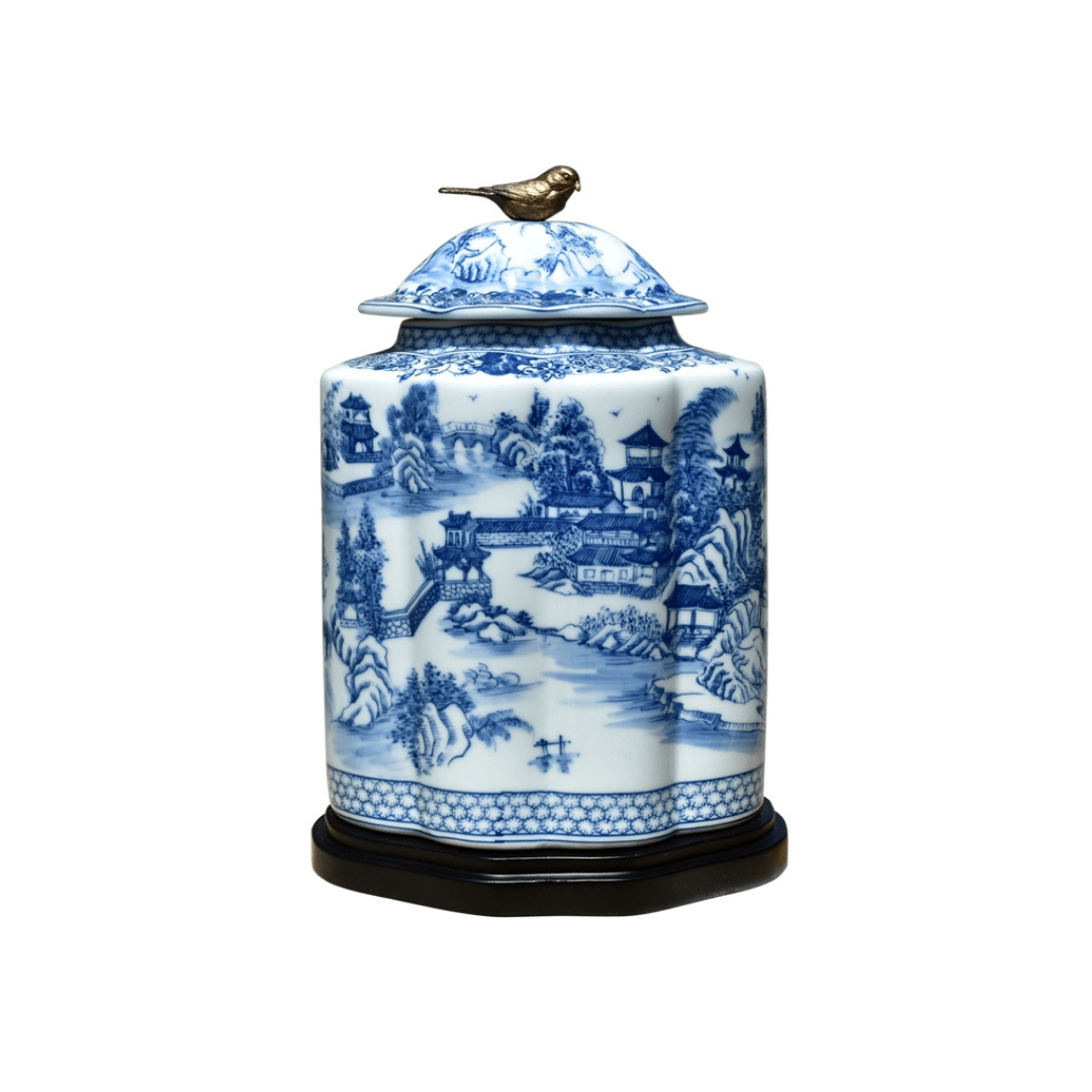 EE Lighting B/W Porcelain Chinoisery Jar
