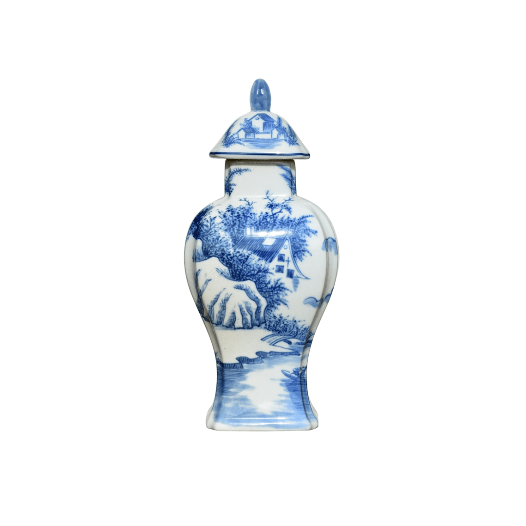 EE Lighting Blue & White Porcelain Rectangle Jar
