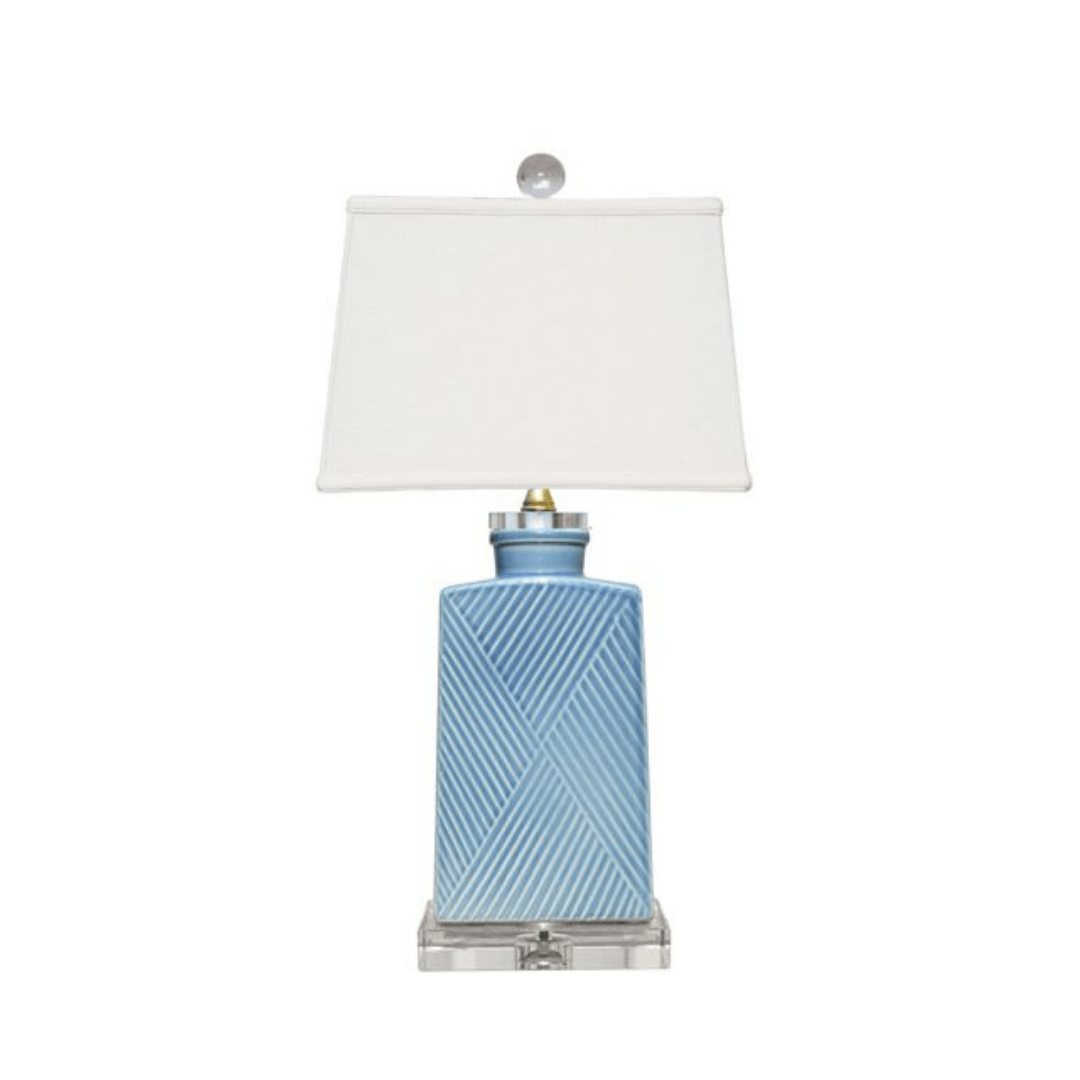 EE Lighting Romance Blue Porcelain Zigzag Lamp in Crystal Base and Top