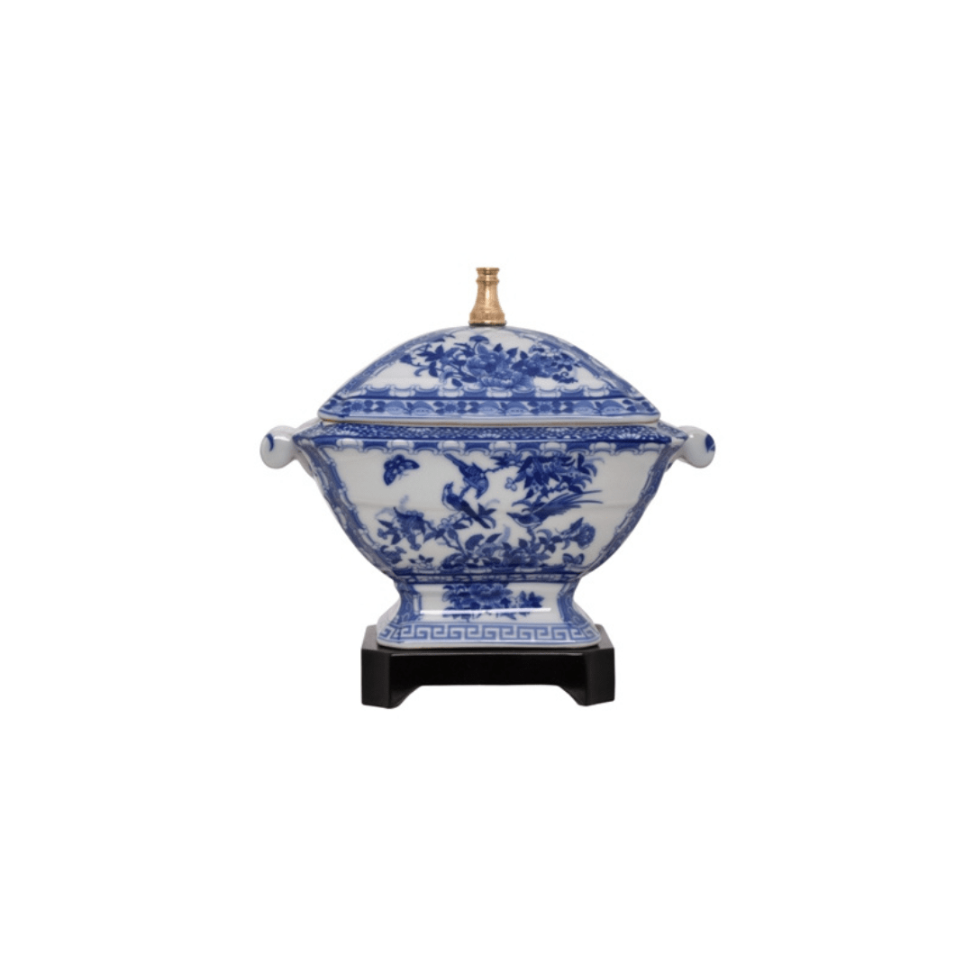  Blue and White Porcelain Canton Tureen Lamp 19'' High