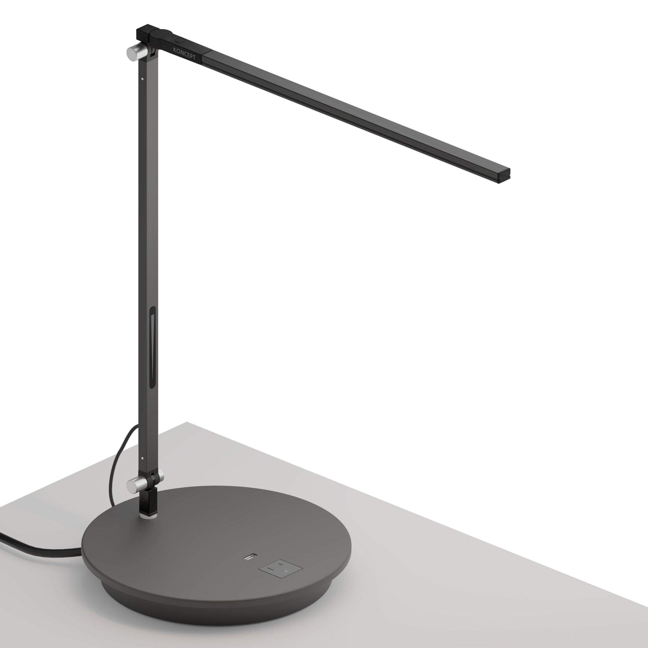 Koncept Desk Lamps Z-Bar Solo Desk Lamp with power base (USB and AC outlets) (Warm Light; Metallic Black)
